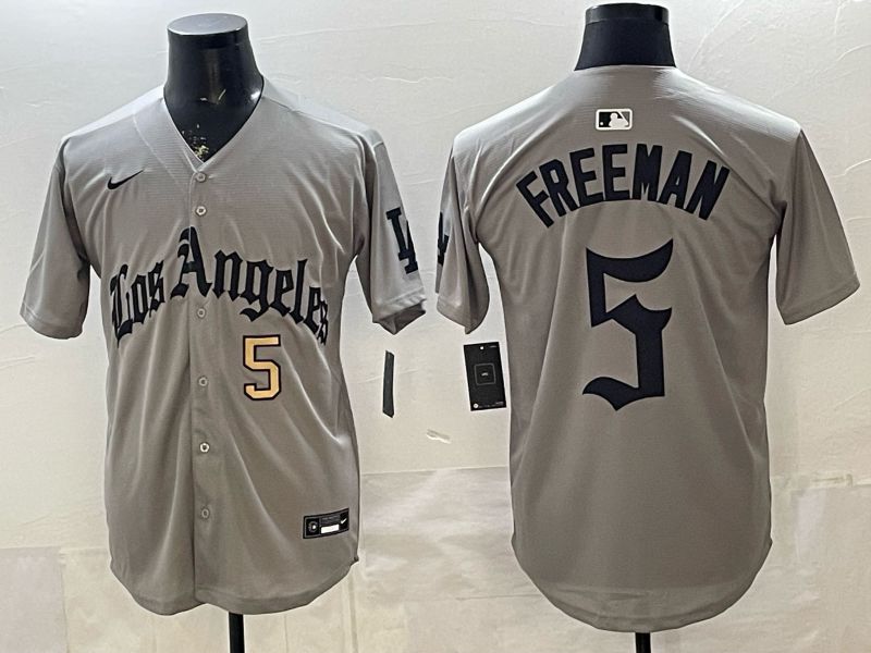 Men 2026 Los Angeles Dodgers #5 Freeman Grey Five generations Nike MLB Jersey style 002->los angeles dodgers->MLB Jersey